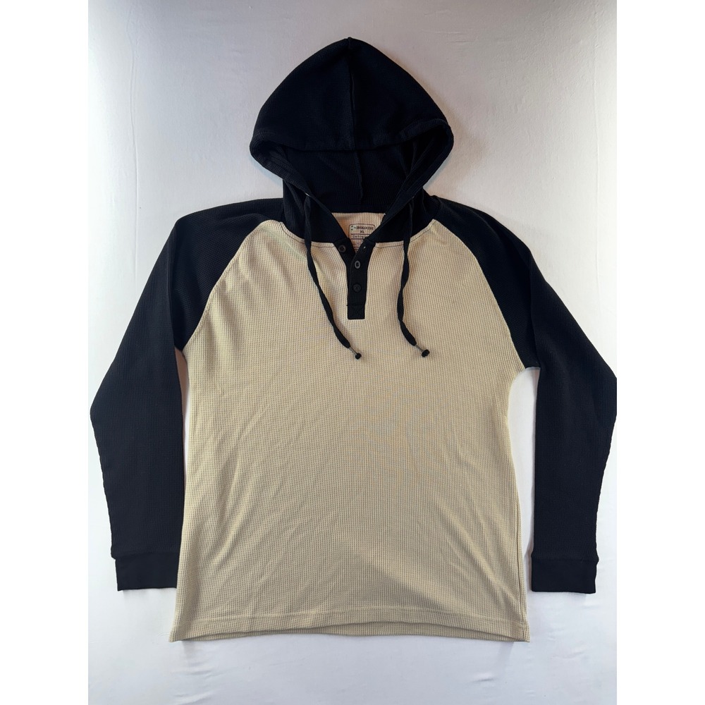 Sovereign State Mens XL Thermal Waffle Knit Henley Hoodie Raglan Tan Black XL